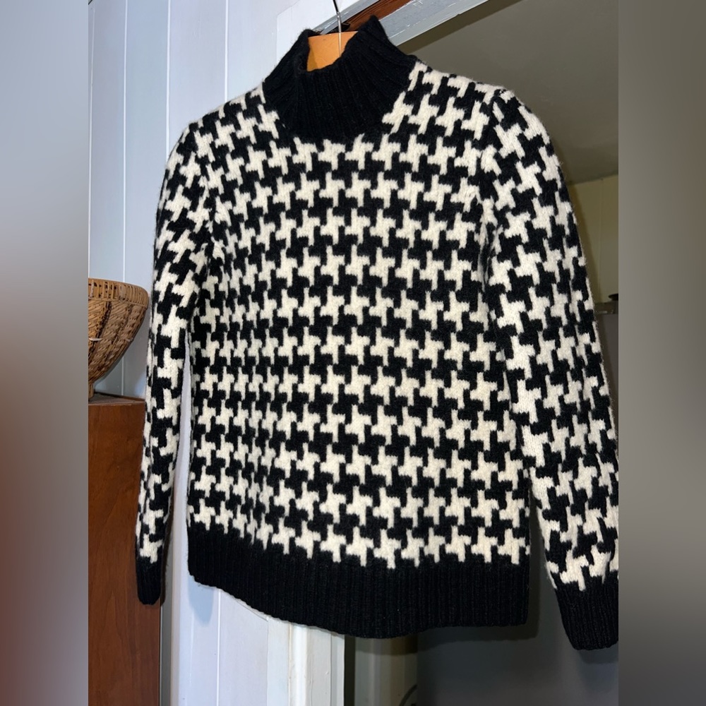 Lauren Ralph Lauren XS/S Hand Knit Lambswool Houndstooth Mock Neck Sweater